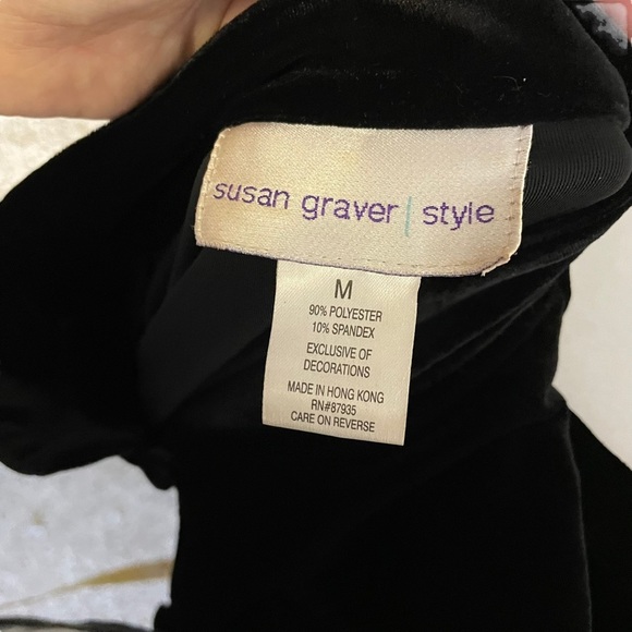 Susan Graver Black Velour Embroidered Floral Button Up Tunic Medium - Picture 4 of 4